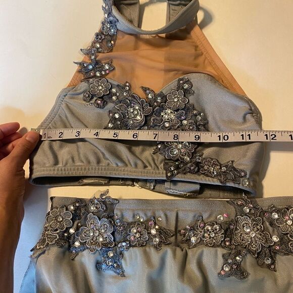 Glamorous dance costume lyrical 2 piece gray custom made rhinestoned AXS - Picture 9 of 13